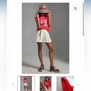 Farm Rio Top Shirt Red Tropical Tee Shoulder
